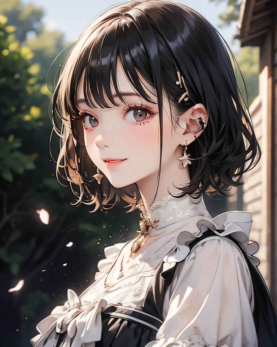 smile, Black Hair, Delicate face, To the audience:, masterpiece, Highest quality, Super Fine, Best Shadow , Disney Style, Best lighting , Cinematic Light , Light skin