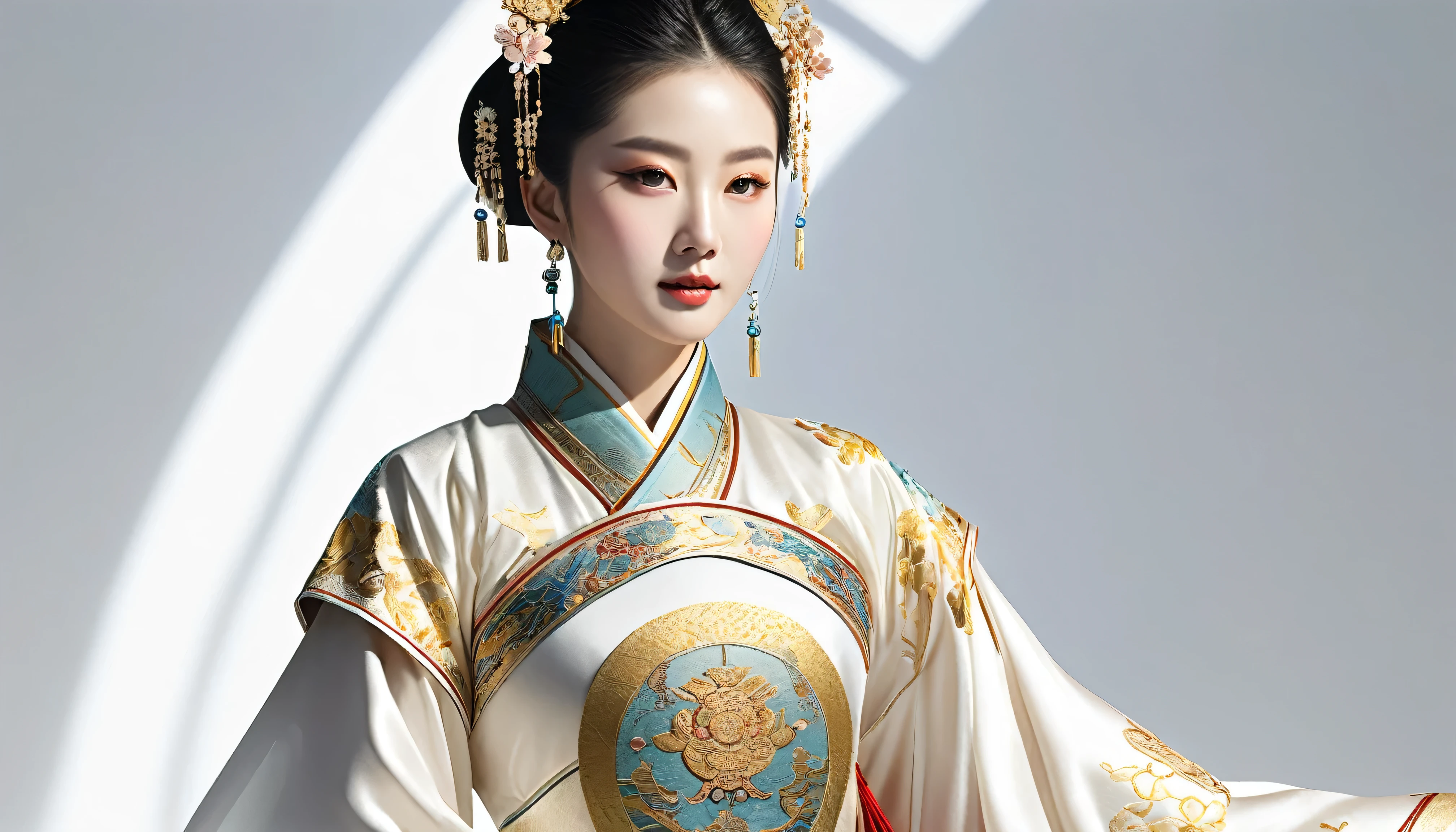 , ancient chinese costume, whole body, sunlight, Clear Face, Clean white background, masterpiece, Super Detail, A magnificent composition, Ultra HD, high quality, Very detailed, Official Art, Uniform 8k wallpaper, Super Detail, 32K