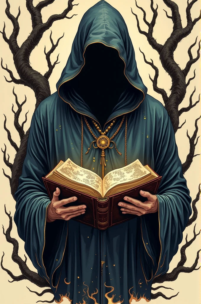 Necromancer holding a book tattoo tradicional