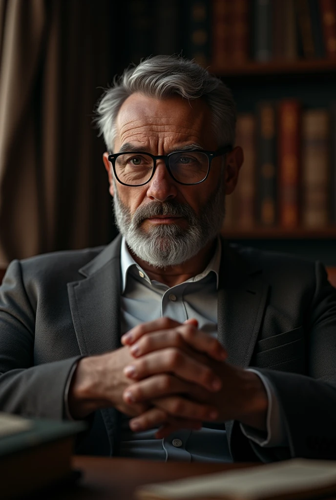 a young middle-aged gentleman with a serious appearance, with glasses and a beard