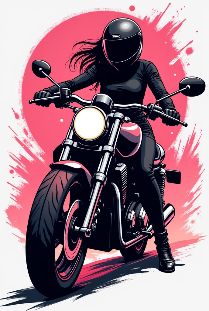 Create a logo that captures the essence of the following keywords: sexy, liberal, magic, Dura, open, using a color palette that includes pink, negro, with a touch of rainbow. The logo should feature a girl on a motorcycle, wearing helmet, with a powerful and confident attitude. The composition must be visually striking, fusing elements of sensuality and freedom, with a design that conveys both strength and a magical touch.