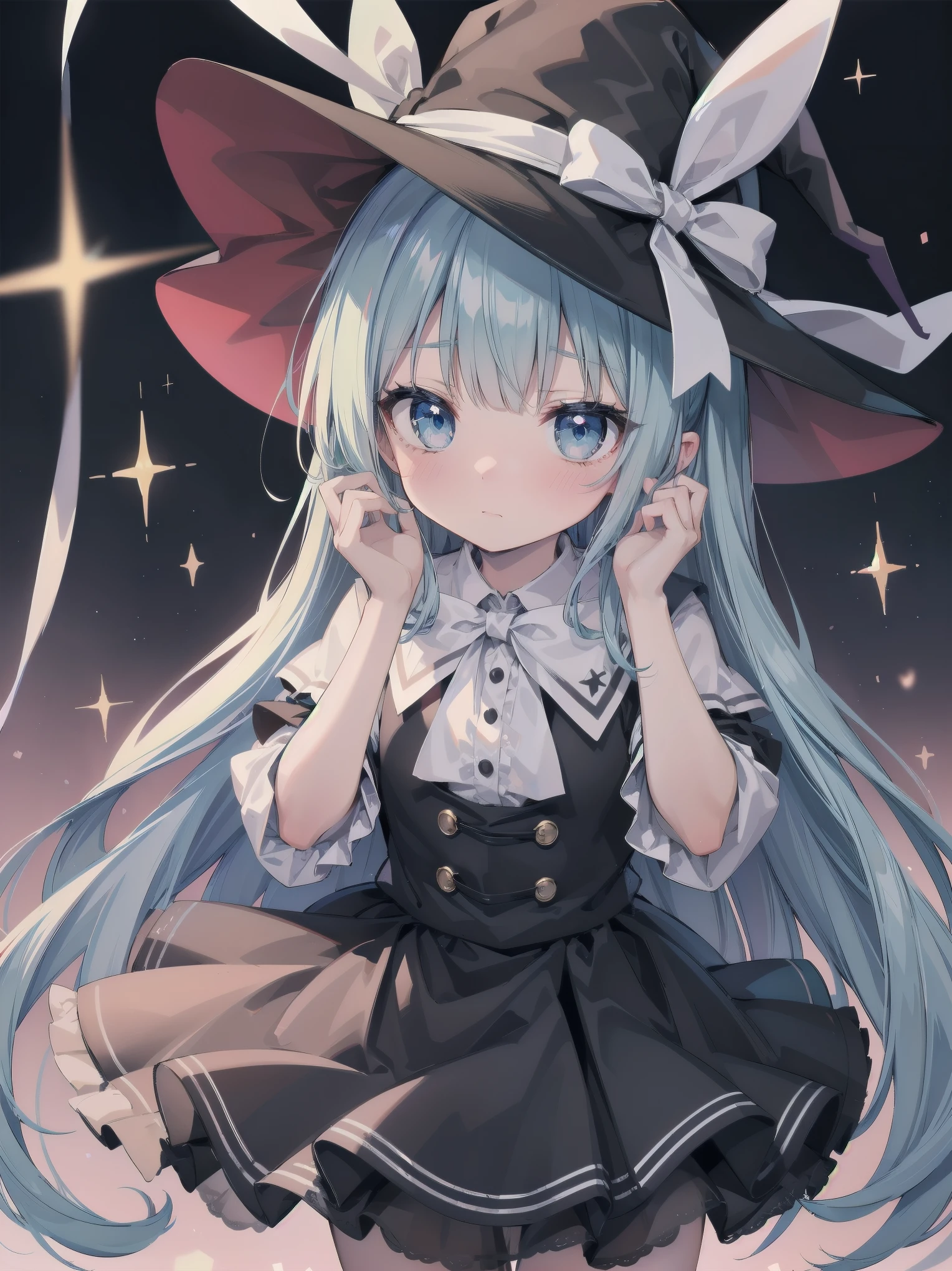 🎶, (🧙♀️), ✡, ✨(black hat), , Alice in Wonderland, Alone, very beautiful, cute, adorable, embarrassed, alone, blue eyes, white skin、look at viewer、looking up,kawaiitech, pastel colors, kawaii, cute colors,Alice in Wonderland, alone, very beautiful, cute, adorable, embarrassed, alone, blue eyes, white skin,skirtlift