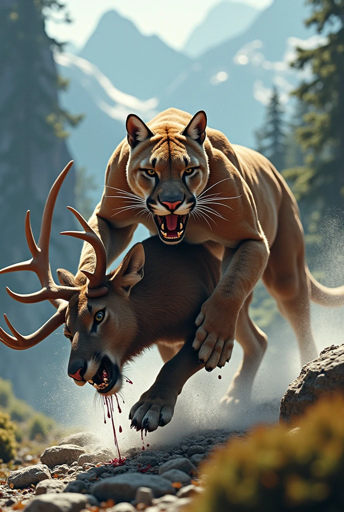 Puma hunting elk a little more animated eating it