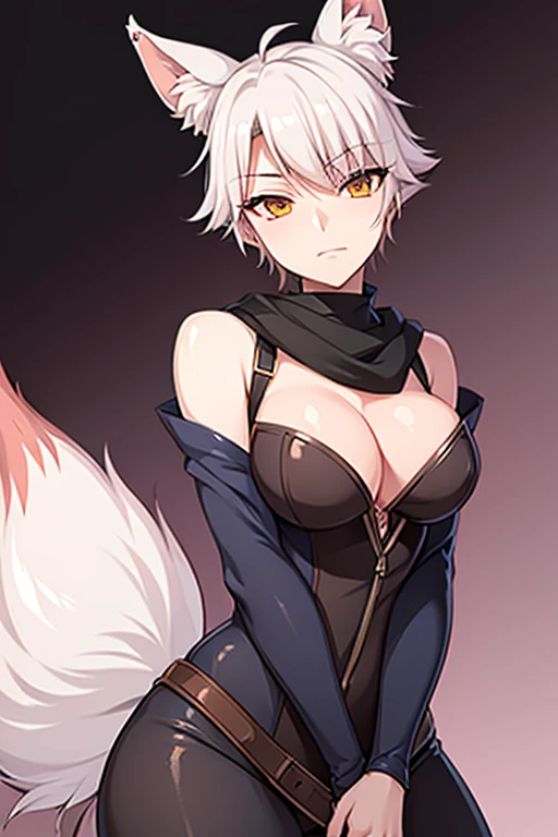 Fox-tailed zorro waifu, pirate clothing , HD, pelo blanco con rosa, busto, 