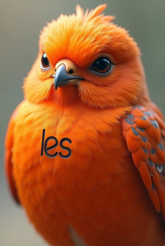 Orange bird, logo on the chest that says les, simulating the feathers, but realistic
