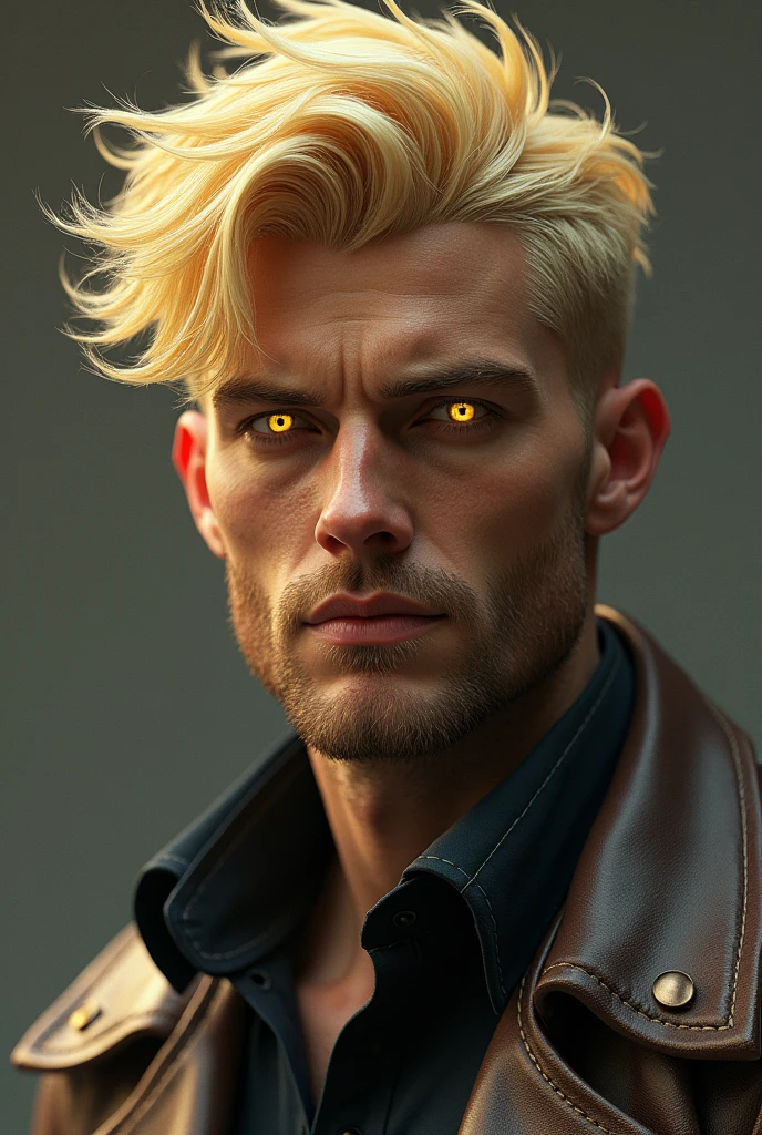 A dude of 2.47 tall with golden eyes that shine and is blonde