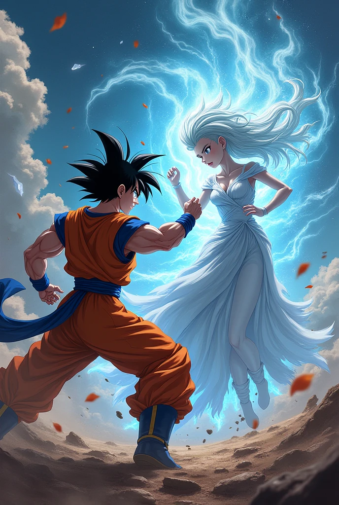 Create an image of Goku defeating Kurumi in a fight