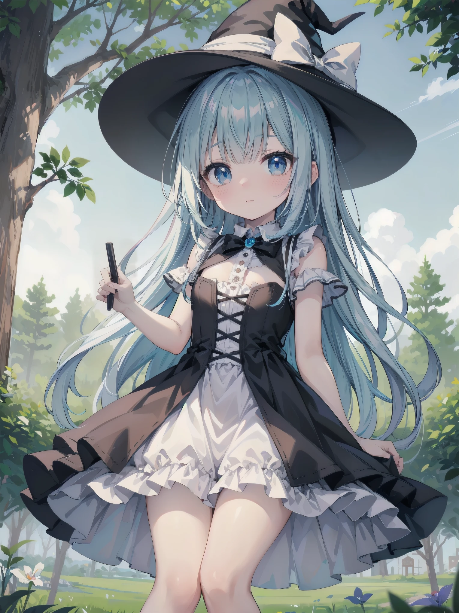 🎶, (🧙♀️), ✡, ✨(black hat), , Alice in Wonderland, Alone, very beautiful, cute, adorable, embarrassed, alone, blue eyes, white skin、look at viewer、looking up,kawaiitech, pastel colors, kawaii, cute colors,Alice in Wonderland, alone, very beautiful, cute, adorable, embarrassed, alone, blue eyes, white skin,skirtlift