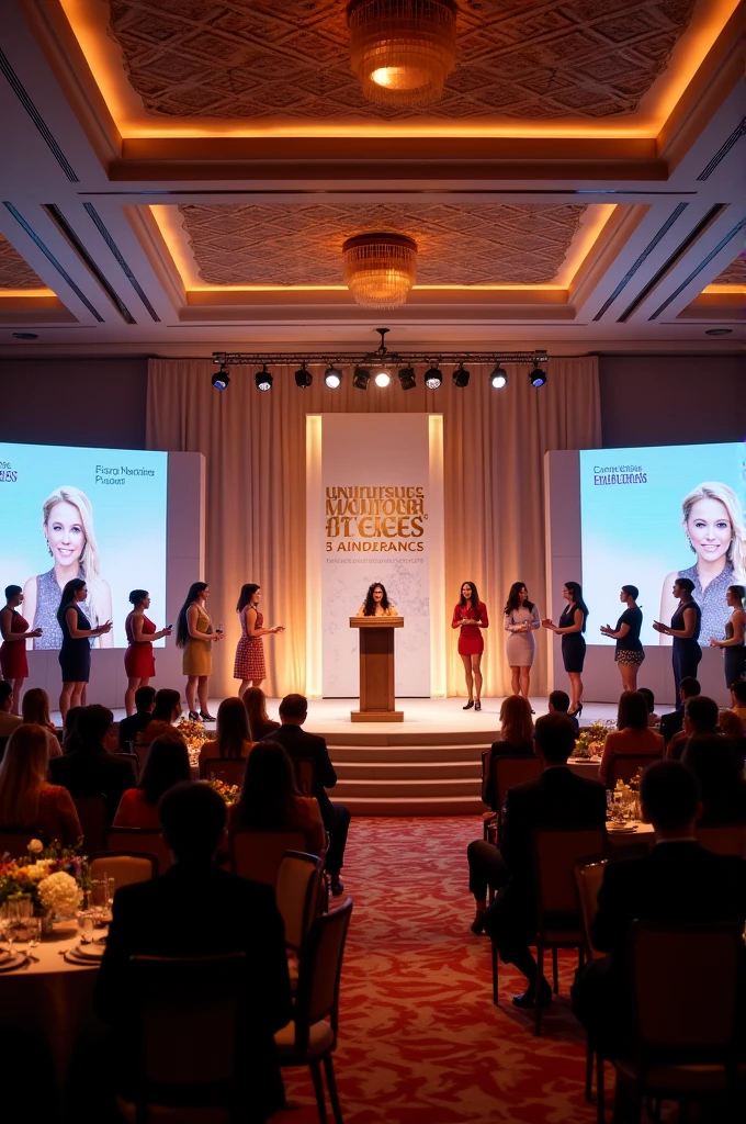 Create a image of women entrepreneur awards event. The title of INSPIRING STORIES OF SUCCESS AND PERSEVERANCE AWAIT . JOIN US FOR AWARDS EVENT.