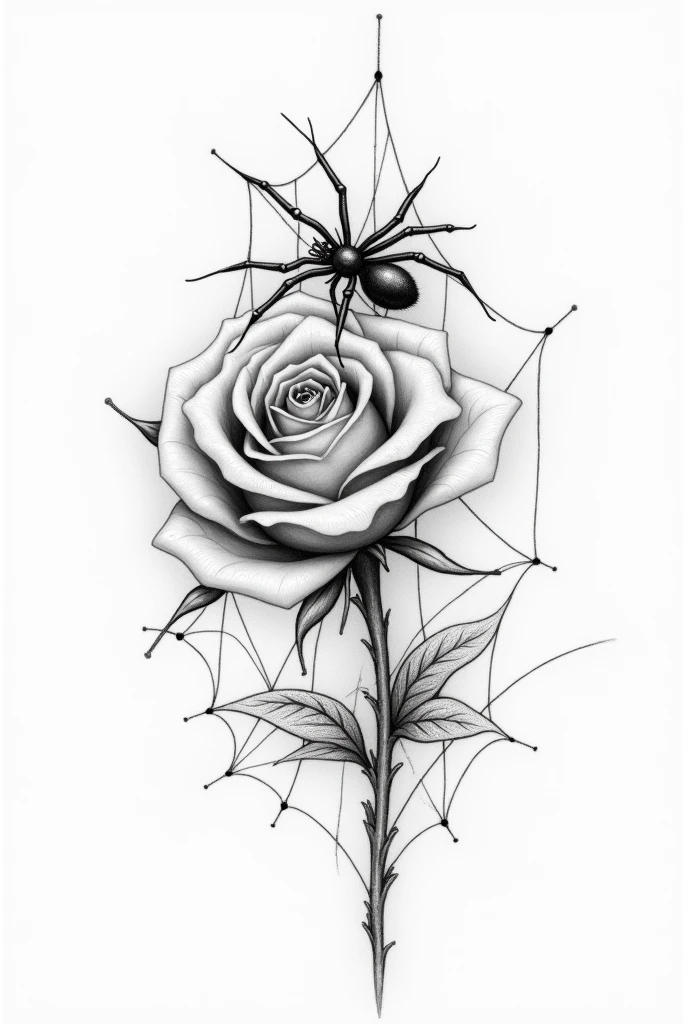 Make me a pencil tattoo design that I have a rose, spider web and spider
