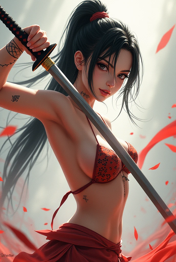 Naked anime girl with katana