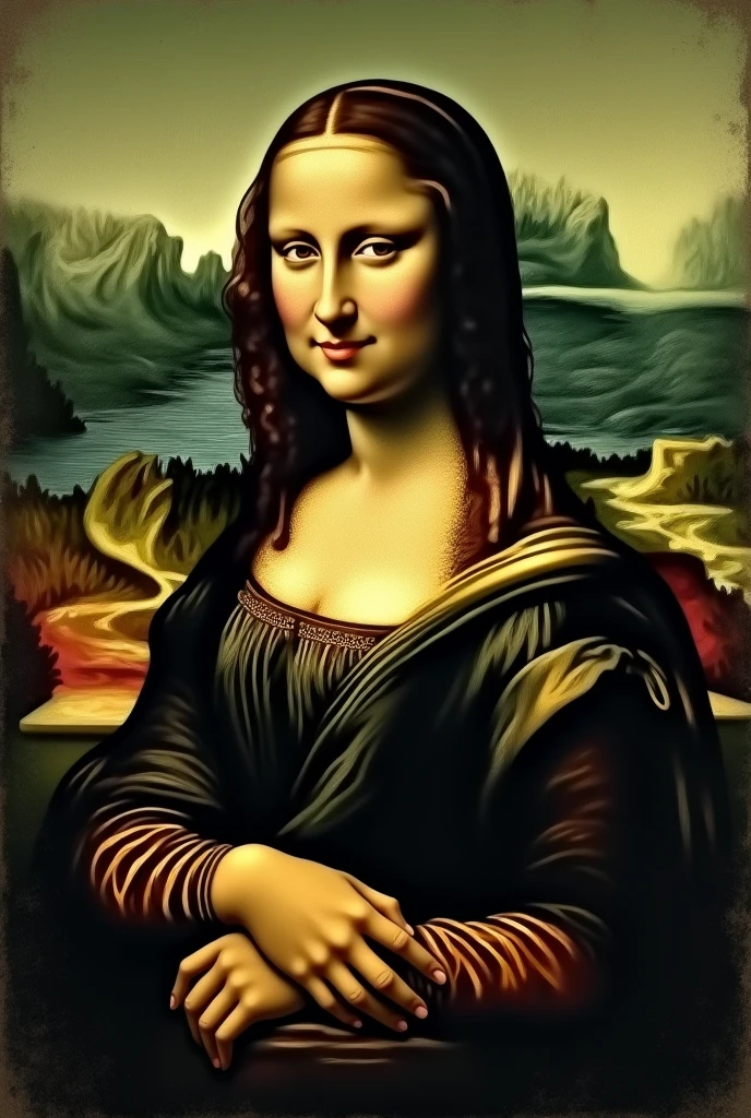 Mona lisa in board game mafia style with dark beige and green background