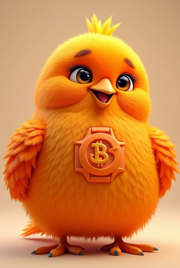Orange bird, logo on the chest that says les, in relief of the feathers the feathers, but realistic, but happier