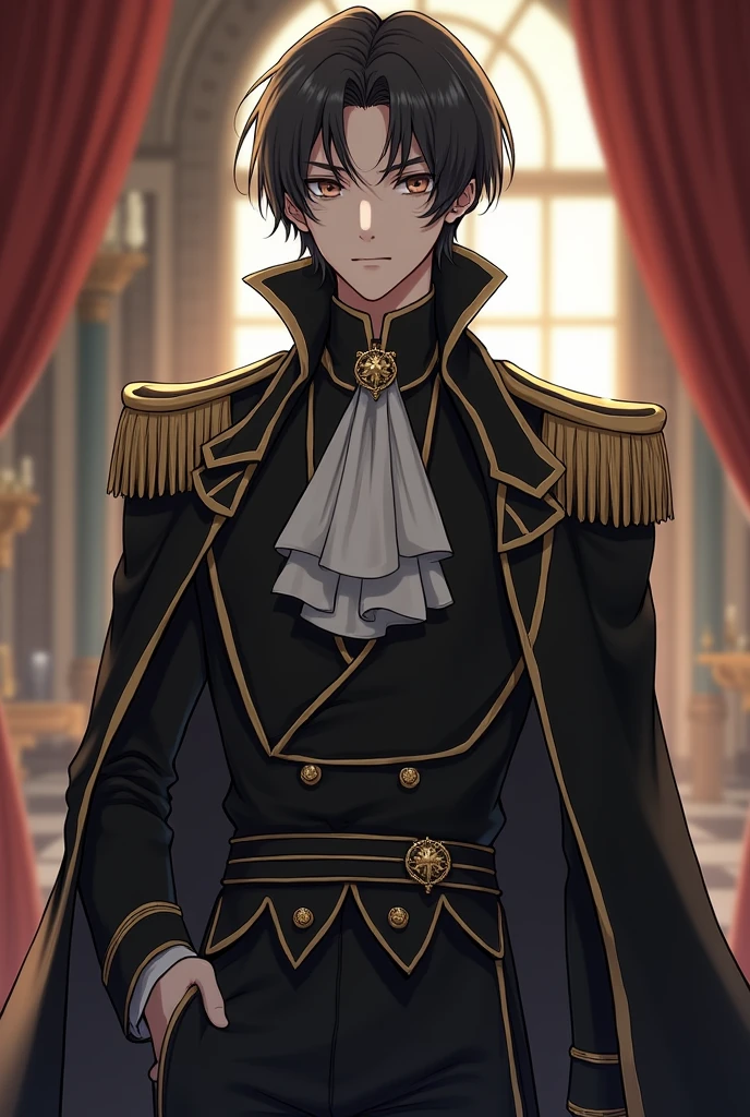 tall slim boy, with semi-long hair, royal back in black and white