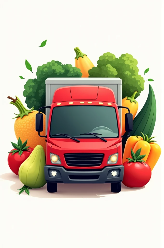 Logo of a truck with fruits and vegetables around it, the red truck 