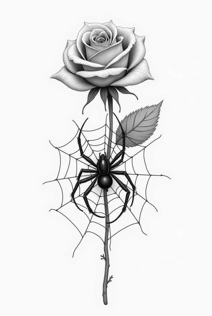 Make me a pencil tattoo design that I have a rose, spider web and spider that the tattoo 


