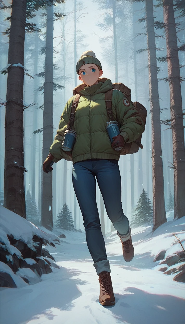 (double exposure), (hunter)、Winter Forest, masutepiece, Best Quality