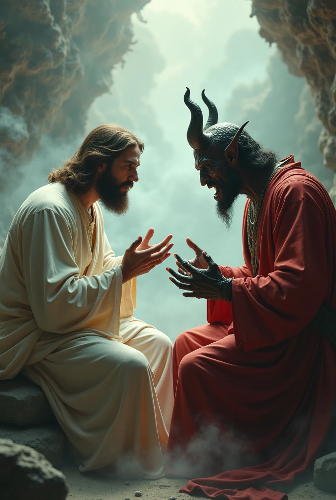 Jesus and the Devil playing jokenpo