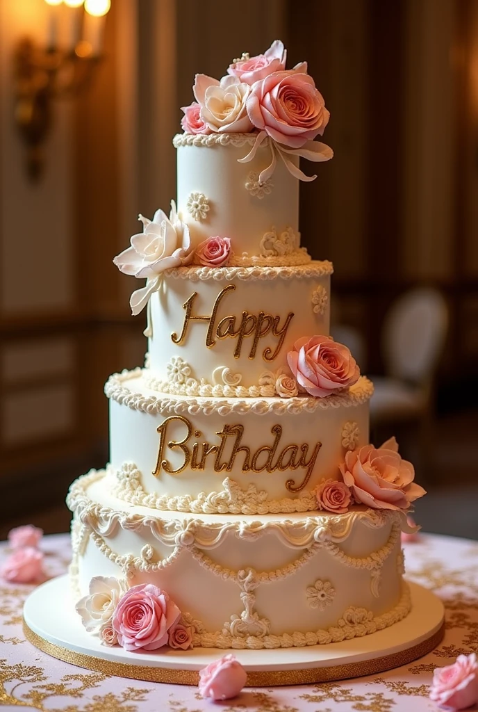 Make me a big two-story cake that says: Happy birthday my beautiful love