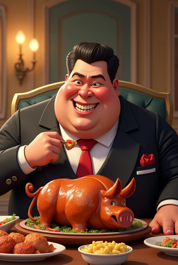 Billionarie eating lechon baboy animated