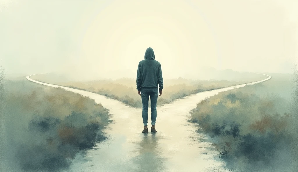 watercolor art person afraid of going the wrong way
