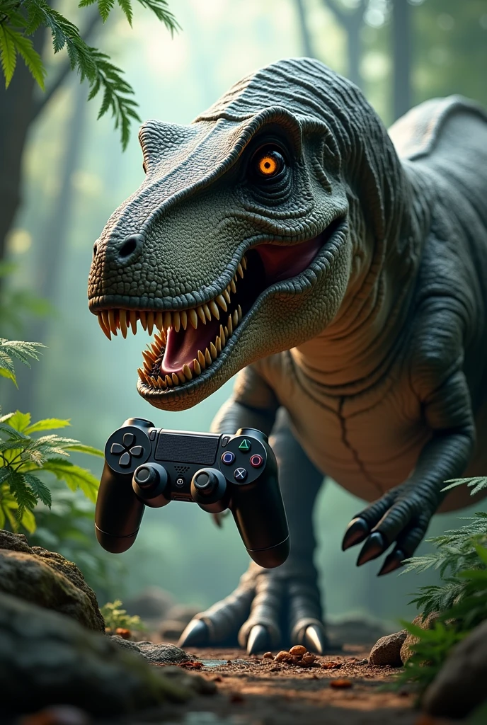 T-rex playing playstation