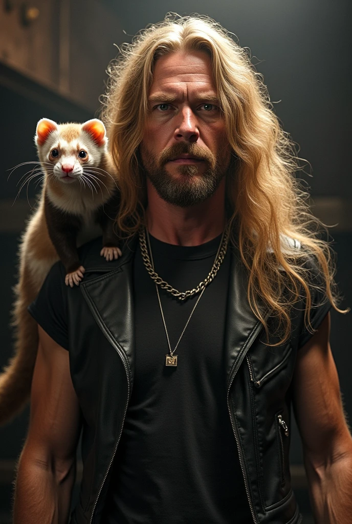 vocalist dave mustaine with a ferret on his shoulder