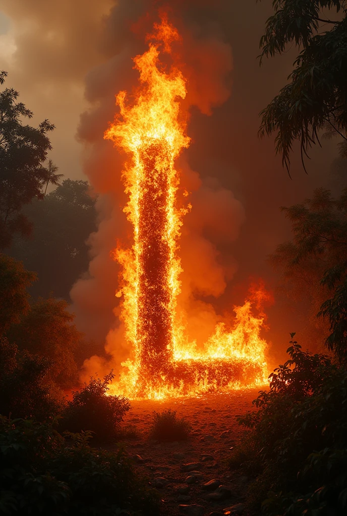 Amazon rainforest on fire. An L on fire 