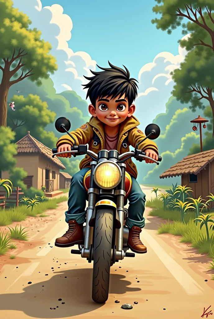 generate a drawing of a child on a motorbike named Ravi