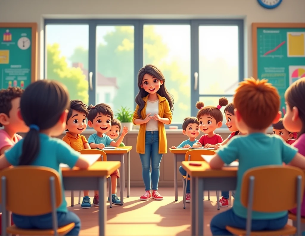 CREATE A CLASSROOM WITH CHILDREN AND THE TEACHER