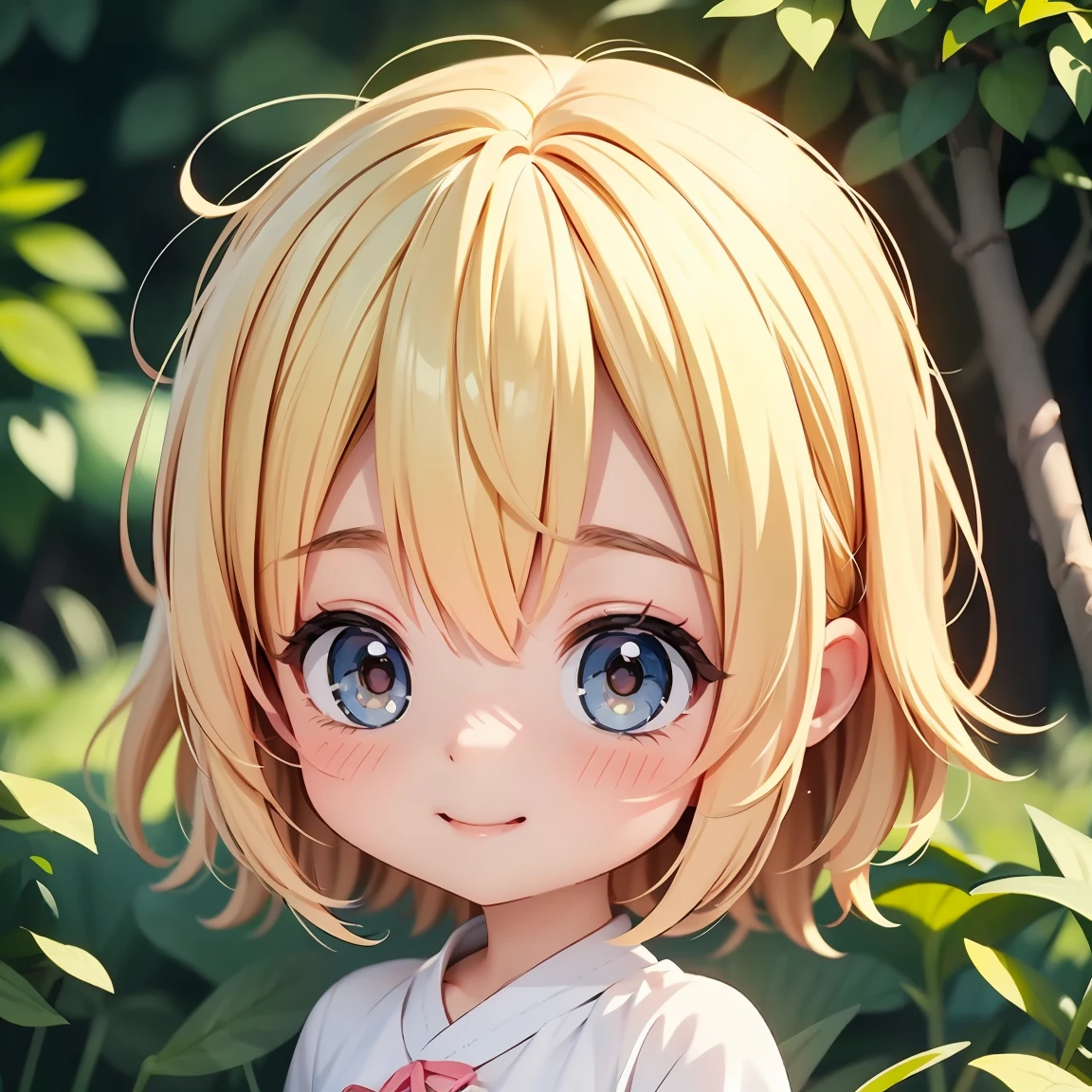 Super Chibi Character:1.8、Blonde Hair、Cute girl、Cute Costumes、Super Chibi Character:1.8、Super Smile、I'm so happy and pleased、Wearing cute shoes、Body is very small compared to head、Jumping with joy