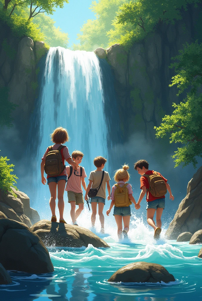 TEENAGERS AT THE WATERFALL