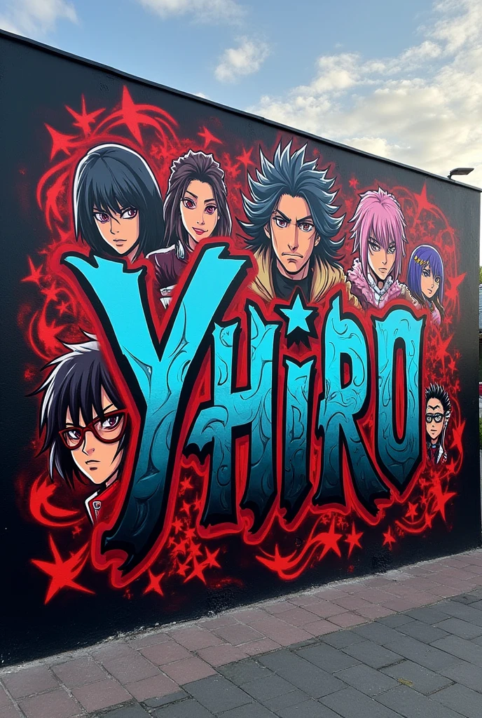 A Demon Slayer mural: Kimetsu no Yaiba and it says YHIRO but in graffiti