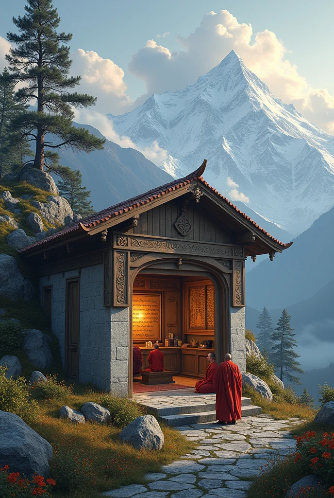 Create a monk's warehouse in the Himalayas , and in the lower corner of the image it says awaken your conscience