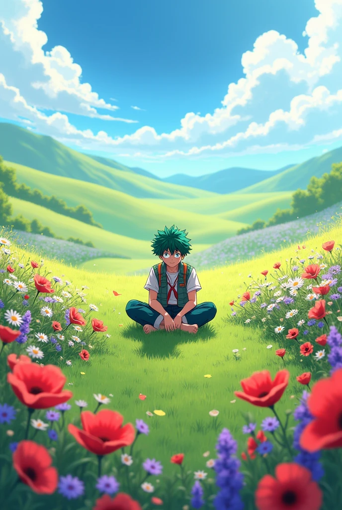 A flower landscape to put my character Sitting izuku midoriya