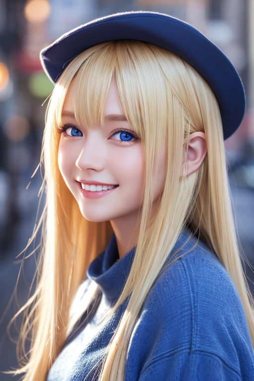Blonde、Blue Eyes、smile、Background digital art、