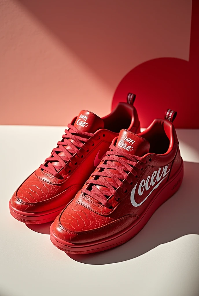 portrait artistic photo of a very fashionist coca-cola sport shoes , aligator leather, 