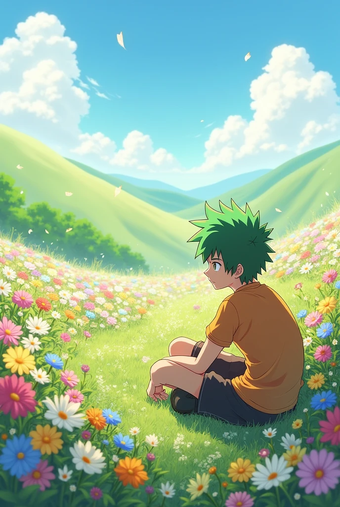 A flower landscape to put my character Sitting izuku midoriya nearby