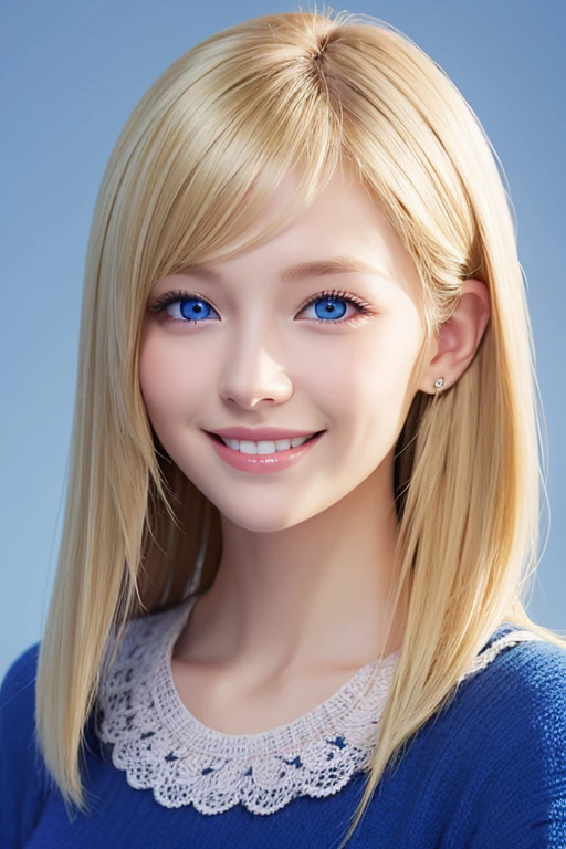 Blonde、Blue Eyes、smile、Background digital art、