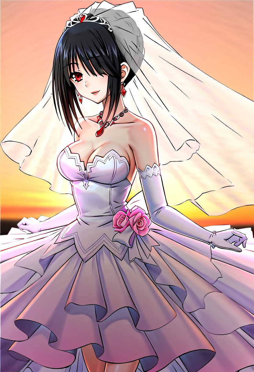 tokisaki kurumi, (((Best quality))), ((Ultra-detailed)), ((illustration)), ((Disheveled hair)), ((frilld)), (1 girl),(Solo), 1girl, ultra-detailed, fantasy, royalty, portraits Additional details: Soft sunlight filters through the curtains, casting a warm glow on the room. pink eyes, is happy, joyful expression, effeminate and dainty body, pink manicured nails, pink puffy victorian gown, dominant hues of pink and white, bodice with sleeves, physically-based rendering, gorgeous dress design, elaborate lace details, rich textures, contrast stitching, delicate ribbon bows, floral accents, full skirt, long sleeves, fitted waistline, flared cuffs, lace-up back, luxurious fabrics, flawless silhouette, petticoat, bloomers, white elbow gloves, corset, tiara, gold earrings and necklace, ribbons, high heels, lipstick, makeup, blue eyeshadow