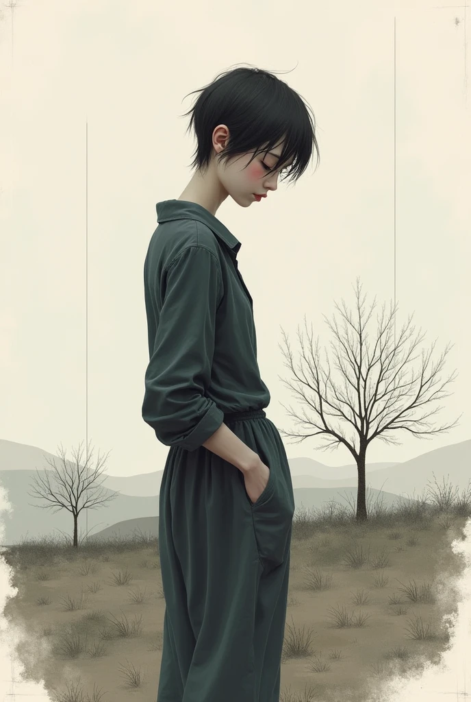 album cover "Open letter" by indie singer Laio, melancholic 2D drawing