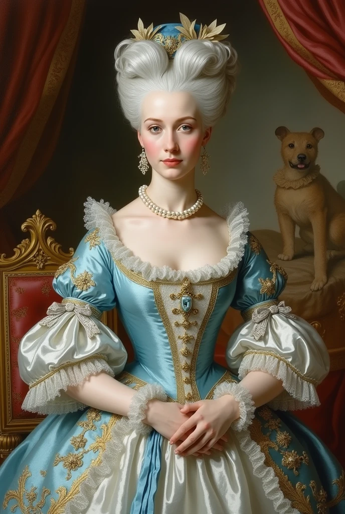 A painting of Marie-Antoinette, rococo style