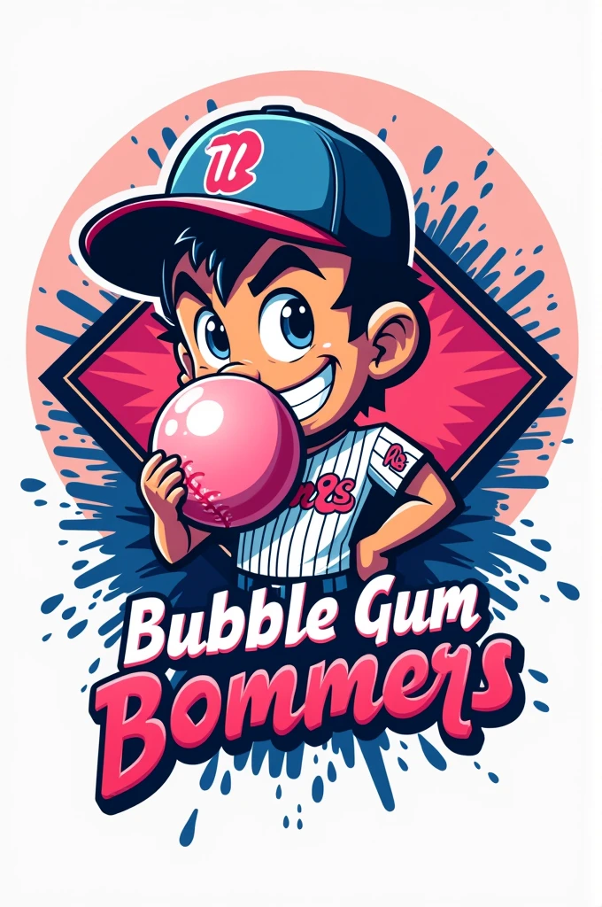 Make a team logo for a baseball team named bubble gum bommers