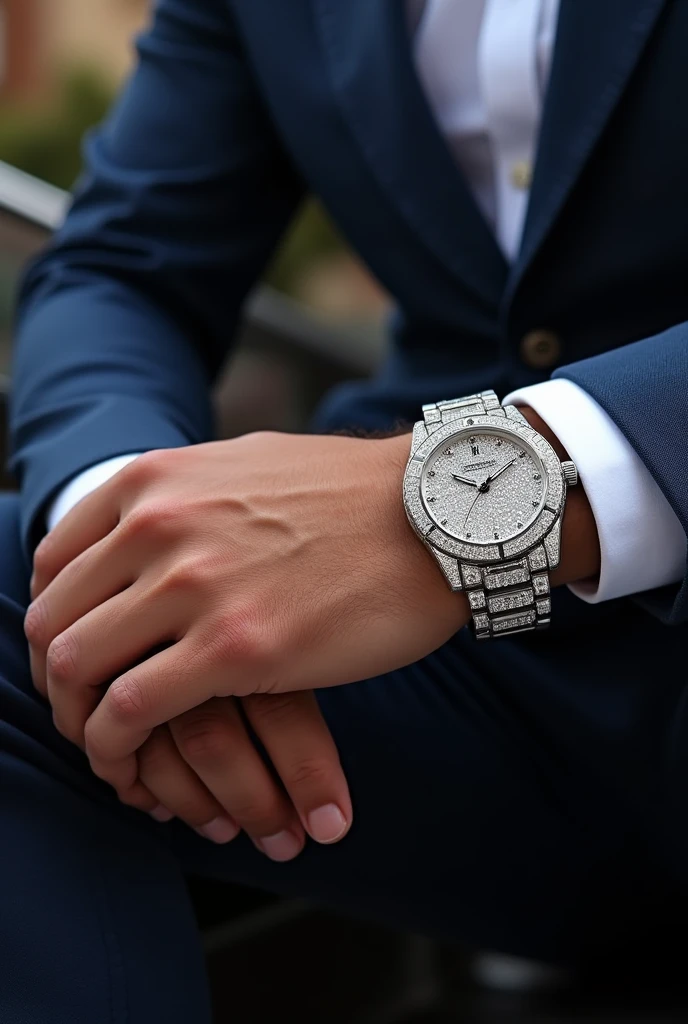 Diamond watch on my wrist and a foreign car