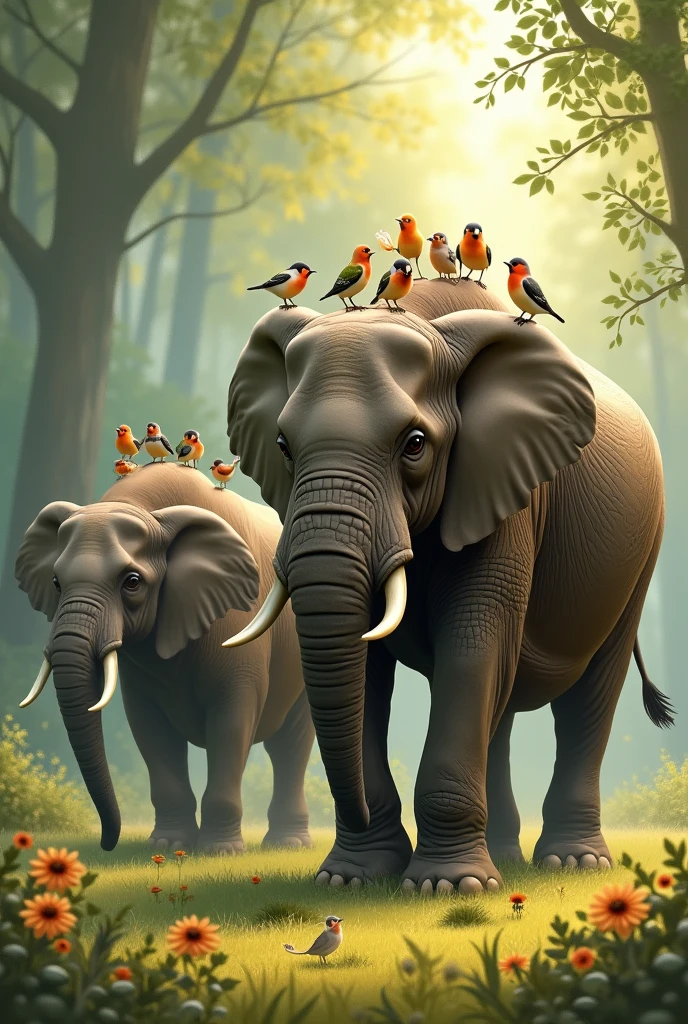 You have birds perching on large mammals