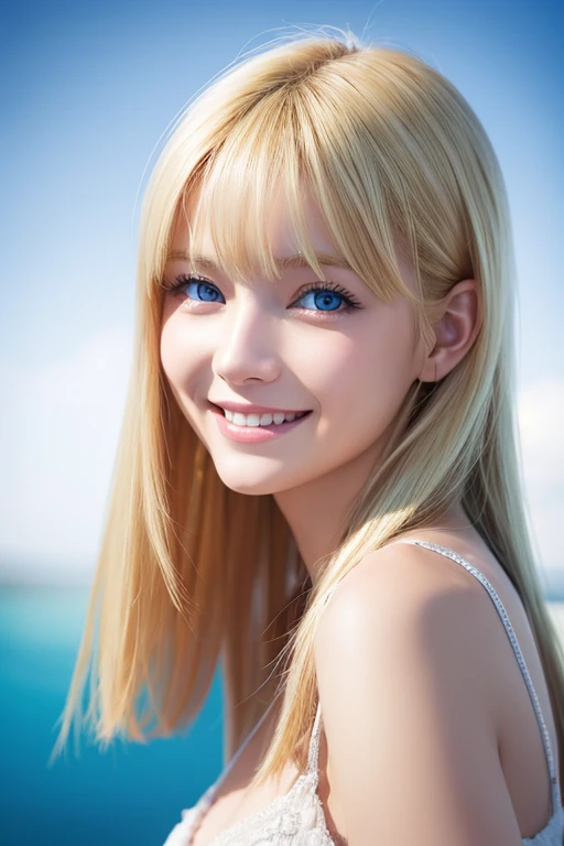 Blonde、Blue Eyes、smile、Background digital art、