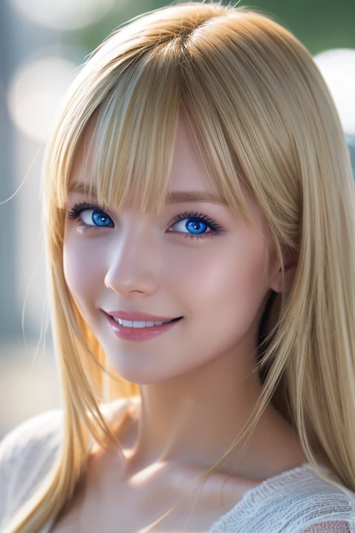 Blonde、Blue Eyes、smile、Background digital art、