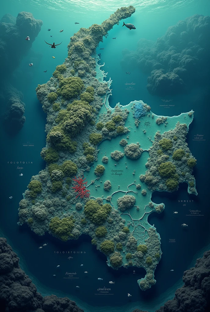A map of the Colombian island abyss with its economic activity 
