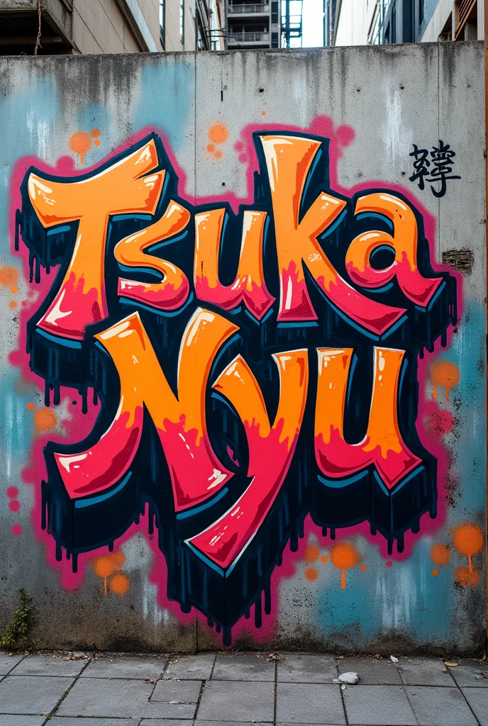 There is a graffiti with the words Tsuka Nyu