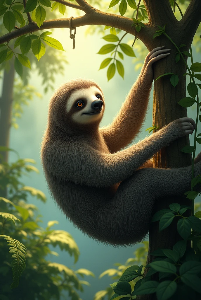 A sloth hanging from a tree